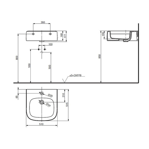 TOTO NC Раковина подвесная 510x515x177