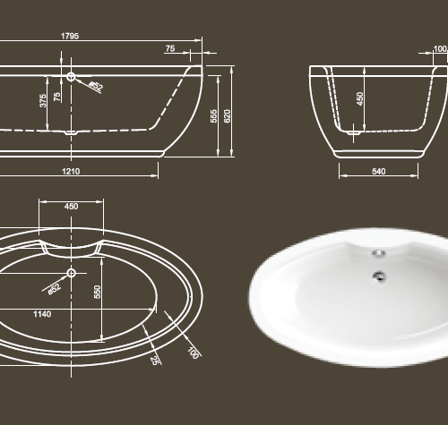 KNIEF Oval Ванна отдельностоящая 180*95*62.5 см